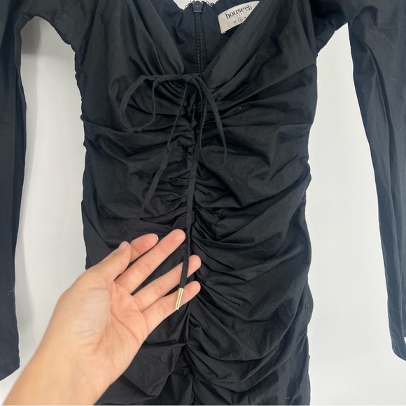 House of CB Floriana Black Ruched Ruffle Tie Front Formal Mini Dress Small - Picture 5 of 8